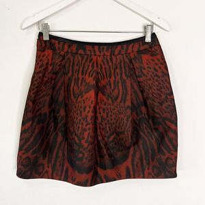 Roberto Cavalli Red Silk Leopard Print Pleated Skirt